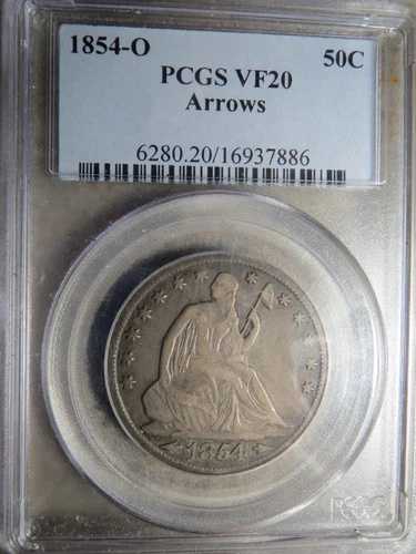 1854年 O 自由の女神像半ドル PCGS VF20 矢付き