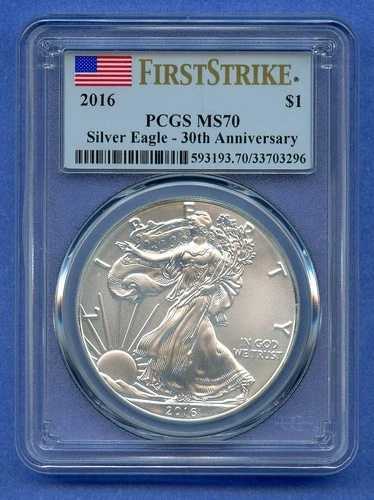 2016 PCGS MS70 ASE 1オンス アメリカン シルバー イーグル 1ドル 30周年記念 ファーストストライク
