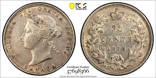 1870年カナダ25セント - PCGS EF詳細