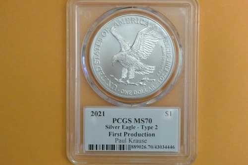 2021年 1ドル アメリカン シルバー イーグル 1オンス PCGS MS70 レジェンド オブ ライフ ポール クラウス T2
