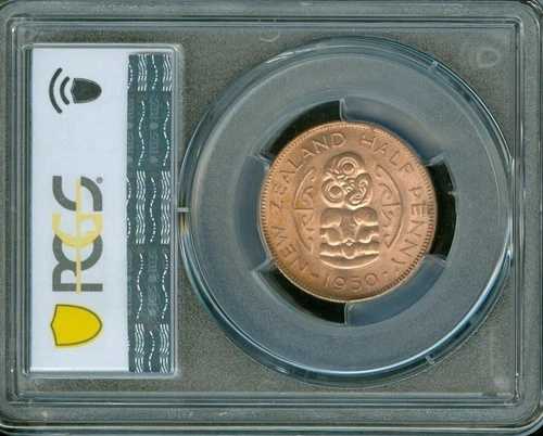 1950 年ニュージーランド ハーフ ペニー PCGS MS64 レッド マック スポットレス。