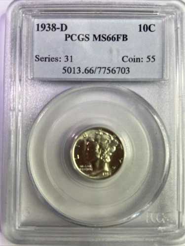 1938-D マーキュリーダイム - 10セント PCGS MS66 FB - フルバンド