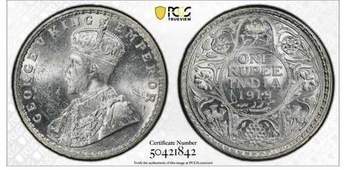 1919年 B インドルピー銀貨 PCGS MS63
