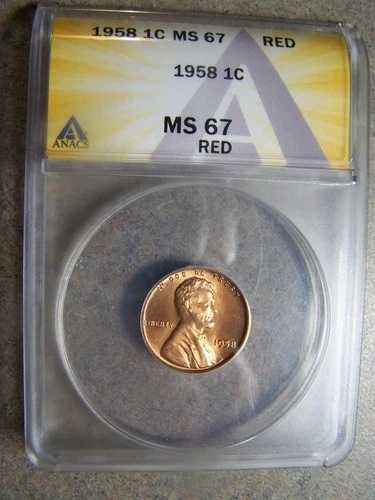 1958年リンカーンセント?ANACS MS67 RED?最高グレード?評価額：450～650ドル