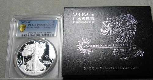 2025-W アメリカンイーグル LASER PRIVY シルバー PR-69 DCAM PCGS シールドコイン ---- #392C