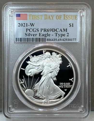 2021-W タイプ2 プルーフ $1 アメリカン シルバー イーグル PCGS PR69 DCAM ~ 発行初日