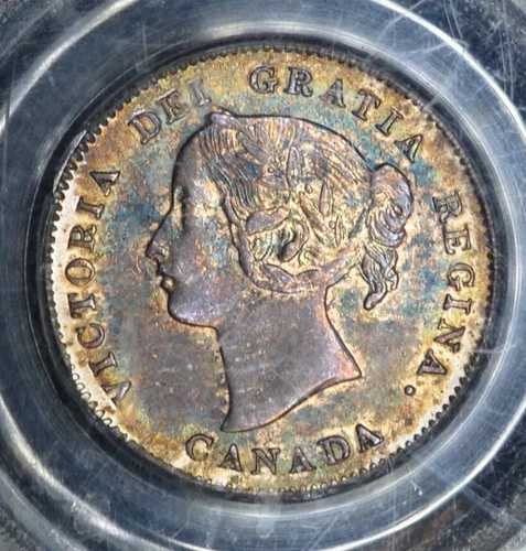 カナダ 5セント 1900 AU55 PCGS シルバー KM#2 オーバル O ナロー O レインボー カラフル