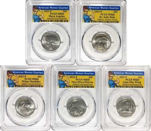 2022年 P アメリカン・ウーマン・クォーター 5枚セット PCGS MS 66 ロージー・ラベル