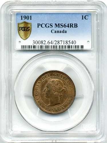 1901年カナダ・ラージ・セント - チョイス・アンサーキュレート、PCGS MS64 RB