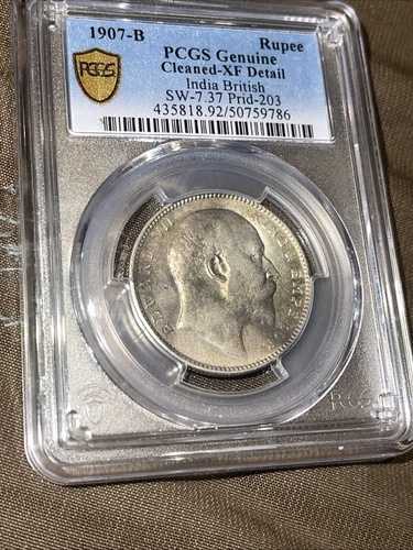 1907 B エドワード7世 1ルピー イギリス領インド PCGS XF 詳細 SW7.37 プライド 203 ????