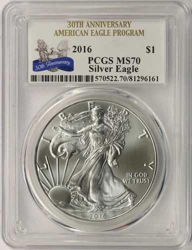 硬貨・コイン2016年 1ドル アメリカン シルバー イーグル PCGS MS70 30