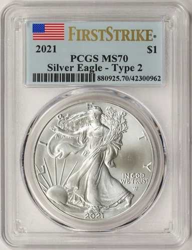 2021年 タイプ2 $1 アメリカンシルバーイーグル PCGS MS70 ファーストストライク