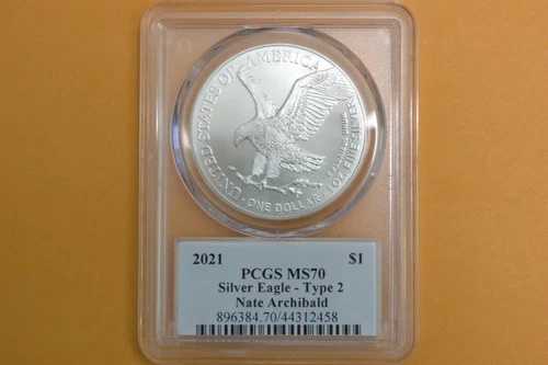2021年 1ドル アメリカン シルバー イーグル 1オンス PCGS MS70 ネイト・アーチボルド T2