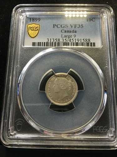 1899年 大型9インチ PCGSグレード カナダ貨幣、10セント、**VF-35** #1588