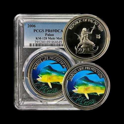 パラオ。2006年、1ドル - PCGS PR69 - トップポップ??海洋生物保護、マヒマヒ