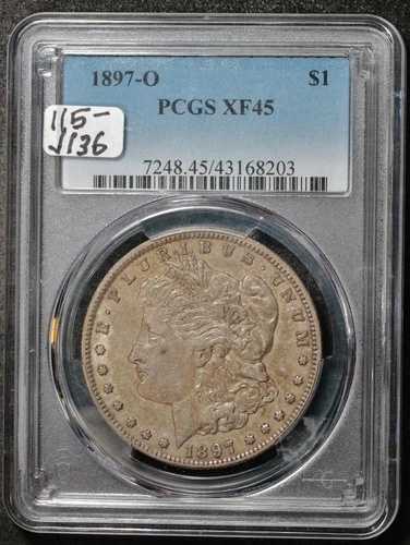 1897年頃のモルガン銀貨。PCGSホルダー入り。XF 45. j136