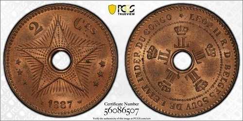 1887年コンゴ2サンチーム硬貨 PCGS MS64BN ローポップ 5/3