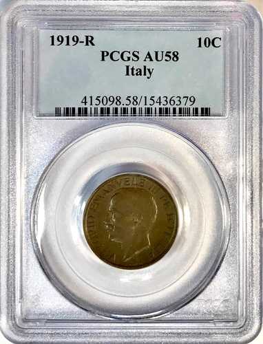 重要な日付 1919-R イタリア ヴィットリオ エマヌエーレ 3 世 10 チェンテシミ ローマ造幣局 PCGS AU58