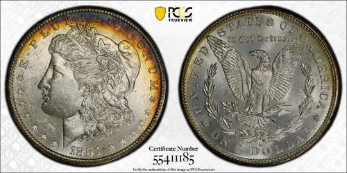 1881-S 米国 1ドルモルガン銀貨 PCGS MS63 ~ 美しいクレセント調