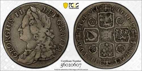 1743年 イギリス 銀貨 シリング PCGS VF-25 S-3702