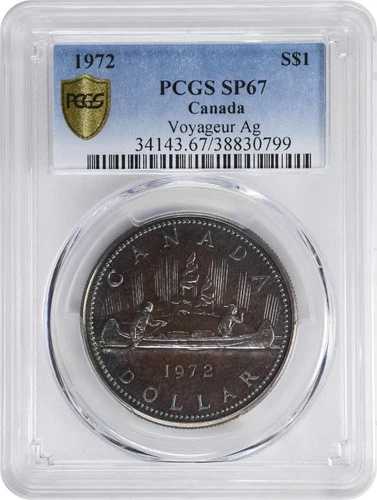 C279 きれいに色調が整えられた 1972 年カナダ PCGS SP67 Voyageur Ag 銀貨。 54,120円