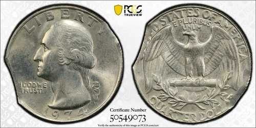 1974年 P クォータードル PCGS MS-63 クリップドプランシェット