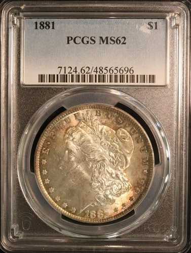 1881年 P モルガン銀貨 PCGS MS 62 - UNC 魅力的な色調