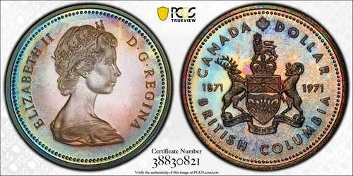 C278 1971年 カナダ ブリティッシュコロンビア州 スペシメン シルバードル PCGS SP67。良好な色調