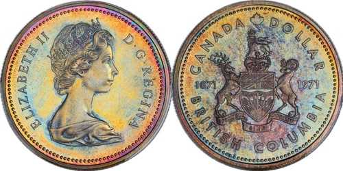 C229 1971年 カナダ ブリティッシュコロンビア州 スペシメン シルバードル PCGS SP67。良好な色調