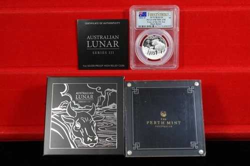 2021-P 丑年 オーストラリア 1ドル OGP付き PCGS PR70DCAM 1stStrike ハイレリーフ 3O3H