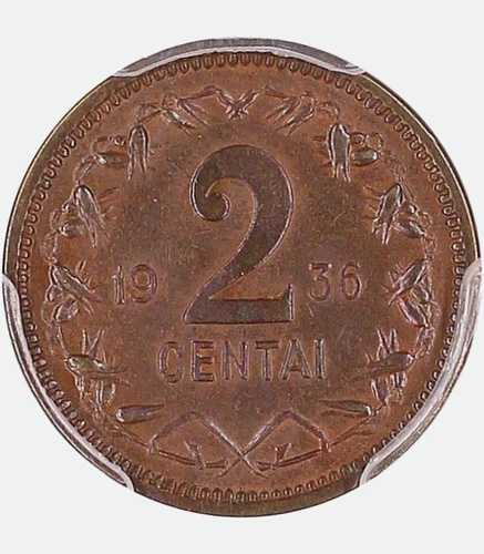 PCGS MS62BN、1936 リトアニア コイン 2 センタイ
