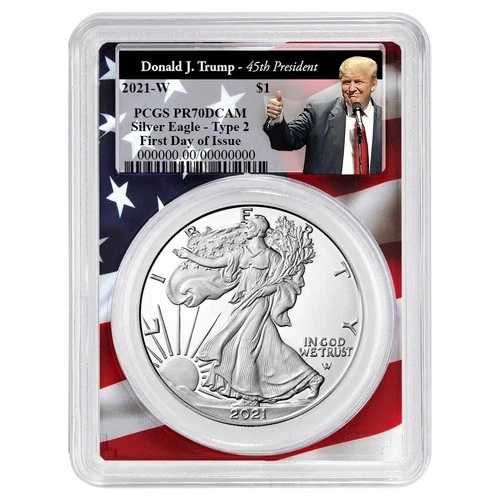 2021-W プルーフ $1 タイプ2 アメリカンシルバーイーグル PCGS PR70DCAM FDOI トランプ45周年記念