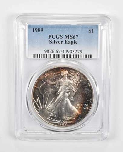 MS67 1989年 アメリカンシルバーイーグル - PCGS 素晴らしいトーン！ *0828