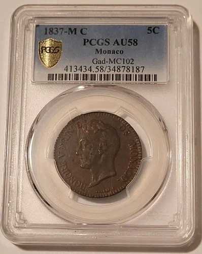 モナコ 1837 MC 5 サンタイム Gad-MC102 AU58 PCGS*