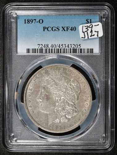 1897年頃のモルガン銀貨。PCGSホルダー入り。ラスター仕上げ。XF40。j127
