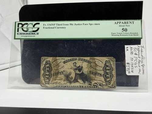 Fr 1343SP 第3回発行 50セント 正義 顔見本 フラクショナル通貨 PCGS AU50