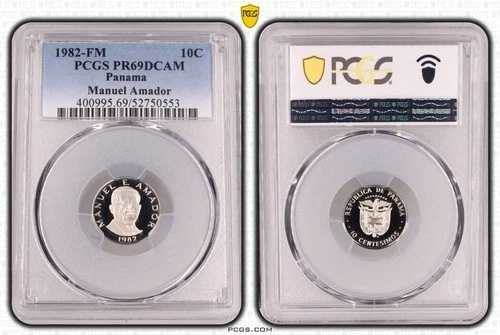 パナマ 10センテシモス プルーフコイン 1982年 KM#36 マヌエル・アマドール PCGS PR69 トップ ??