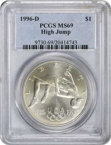 1996-D ハイジャンプ オリンピック記念銀貨 MS69 PCGS ミントステート 69