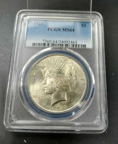 1923年 P ピース シルバー イーグル ドル コイン PCGS MS64 CH BU UNC 認定 多少の変色あり