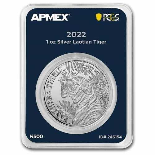 ファーストストライク 2022 ラオス 1オンス .999 純銀 500 KIP タイガーコイン MD? プレミアム + PCGS