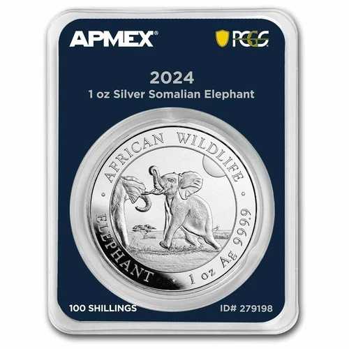 ファーストストライク 2024 ソマリア 1オンス .999 ファインシルバー ラウンド エレファント MD?プレミア + PCGS