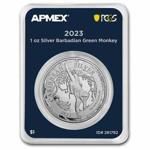 グリーンモンキー ファーストストライク 2023 バルバドス 1オンス .999 ファインシルバー MD? プレミア + PCGS