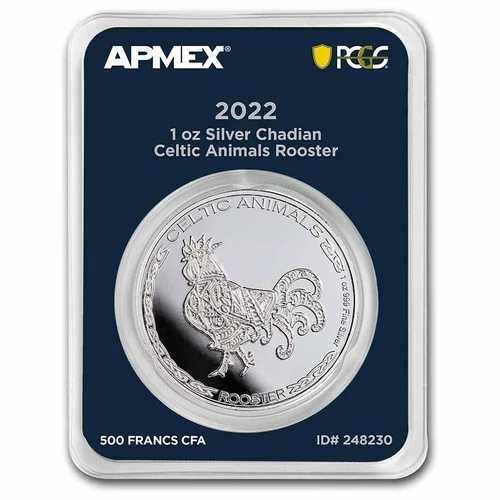 ファーストストライク 2022 チャド 1オンス .999 純銀 ケルト ルースターコイン MD? プレミアム + PCGS