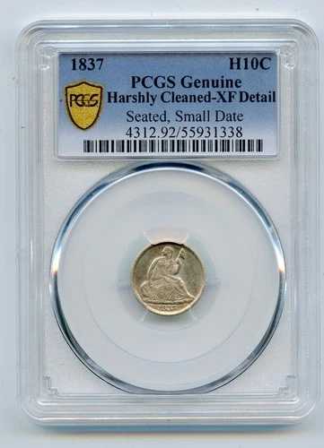 1837年 自由の女神像 シルバー ハーフダイム スモールデイト PCGS XF 詳細 - 強力クリーニング済み