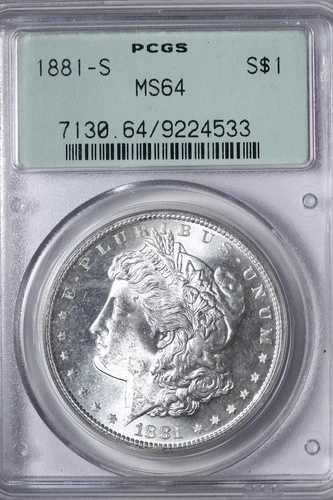 BU 1881-S モルガン銀貨 PCGS MS64 OGH 希少 2パーツホルダー XQBM 56,760円