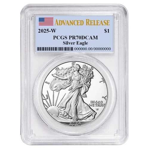 2025-W プルーフ $1 アメリカン シルバー イーグル PCGS PR70DCAM AR フラッグラベル