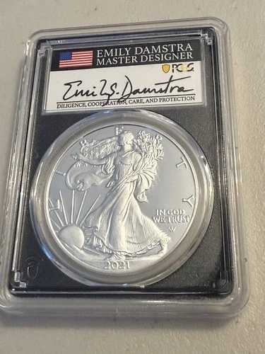 PCGS アメリカン シルバー イーグル 初日発行 エミリー・ダムストラ サイン入り PR70DCAM 2021 W