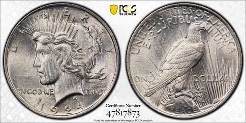 1924年 P ピース シルバー ダラー PCGS UNC 詳細 ゴールドシールドとトゥルービューで保護 56,760円
