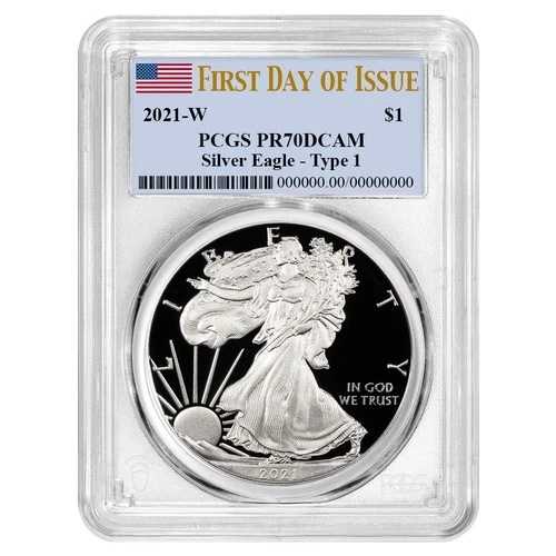 2021-W $1 1オンス T-1 プルーフ アメリカンシルバーイーグル PCGS PR70DCAM FDOI フラッグラベル