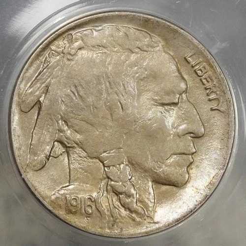 1916-D バッファローニッケル、チョイス、ほぼ未使用、ANACS AU-58、PQと思われる